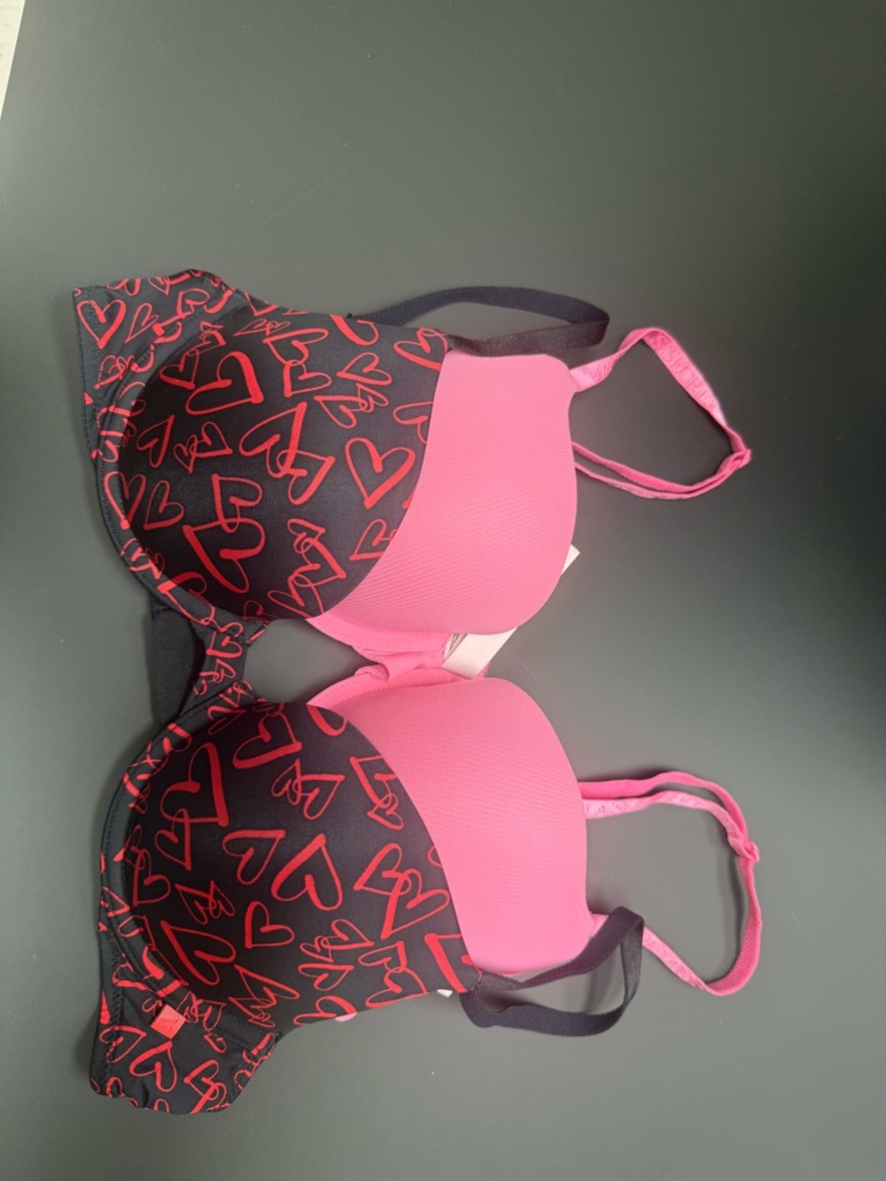 Victoria's Secret Pink and Black Heart Print T-Shirt Bra